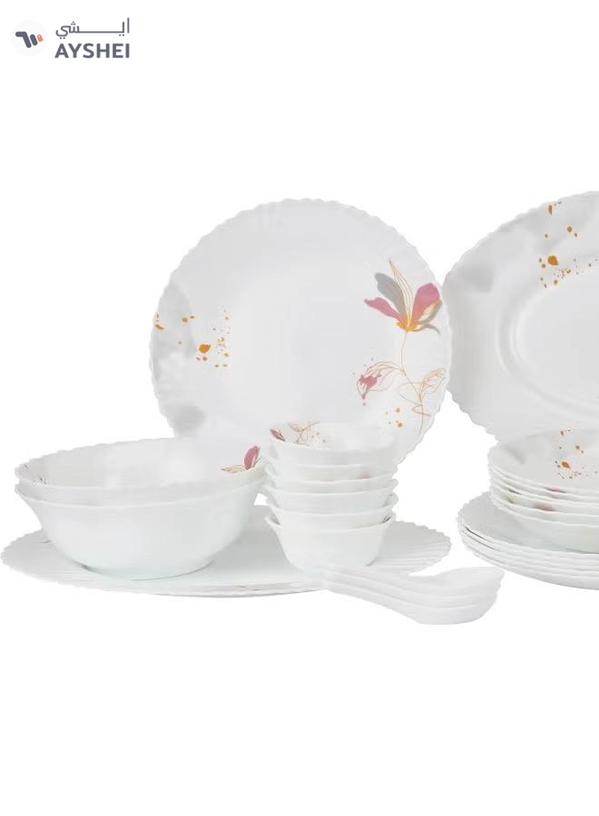 Delcasa DC3384 Opalware Dinner 40-Pieces Set, White/Pink-1-1