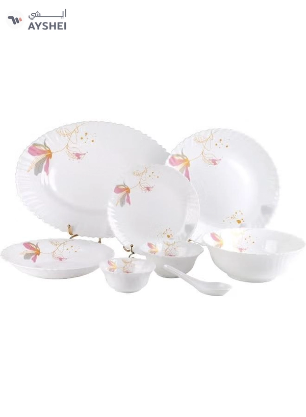 Delcasa DC3384 Opalware Dinner 40-Pieces Set, White/Pink