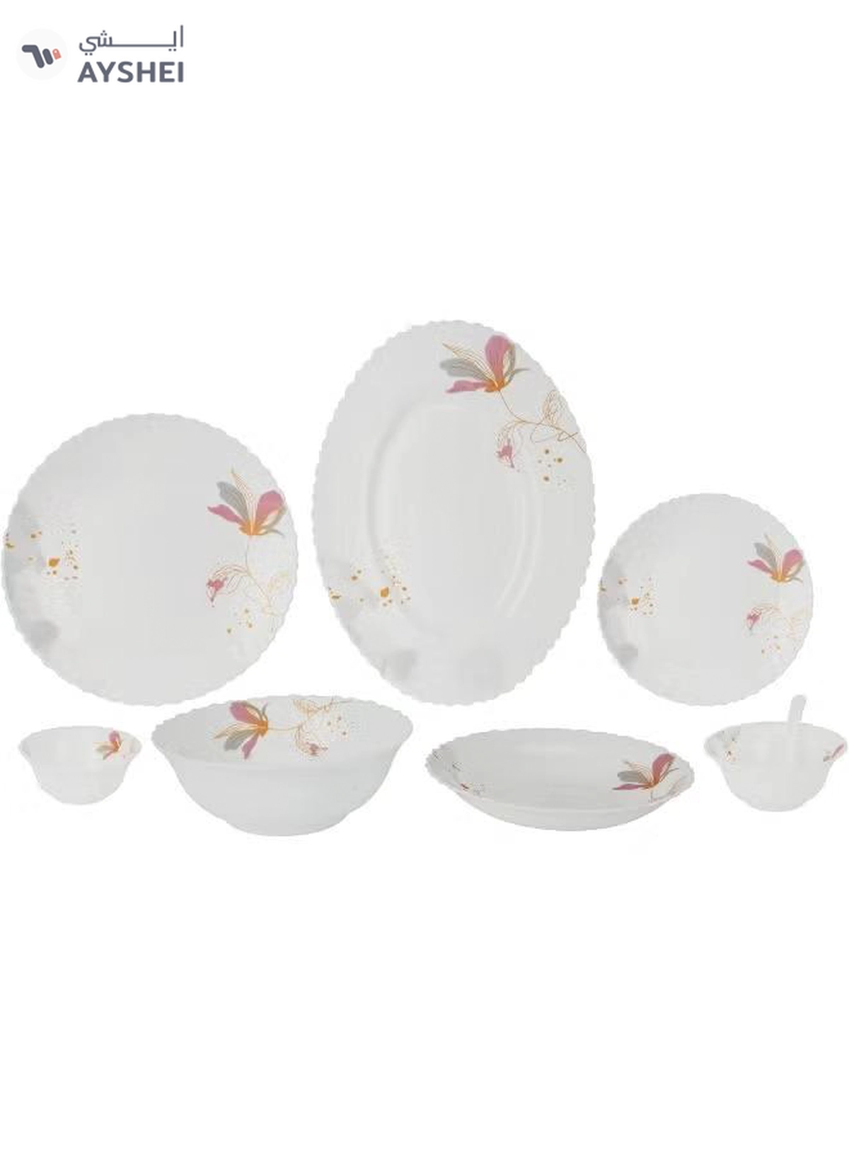 Delcasa DC3384 Opalware Dinner 40-Pieces Set, White/Pink-4-4