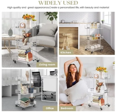 Eworld Versatile Acrylic Carts on Wheels - Featuring Thick Board and Lockable Swivel Wheels-3