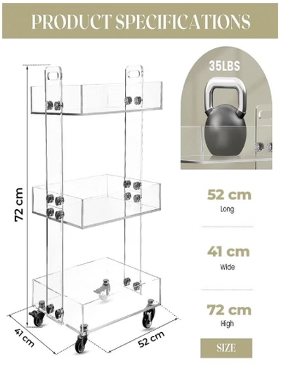 Eworld Versatile Acrylic Carts on Wheels - Featuring Thick Board and Lockable Swivel Wheels-6