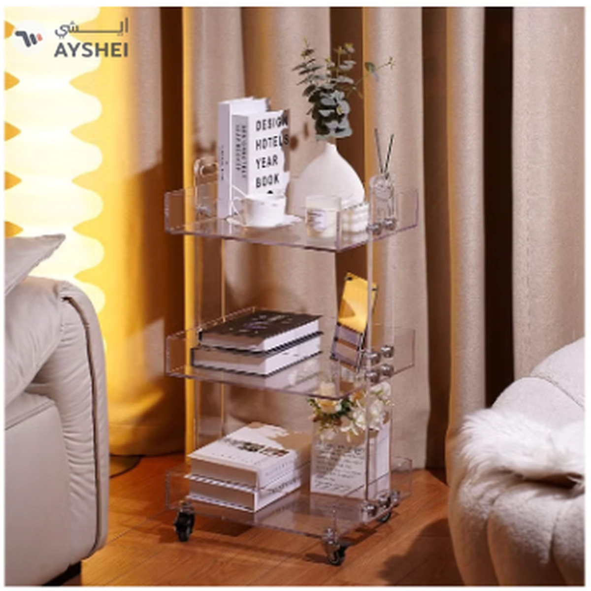 Eworld Versatile Acrylic Carts on Wheels - Featuring Thick Board and Lockable Swivel Wheels-1-1