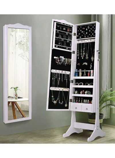 Jewelry Cabinet Armoire Large Storage Lockable Organizer with Frameless Free Standing Dressing Mirror-0