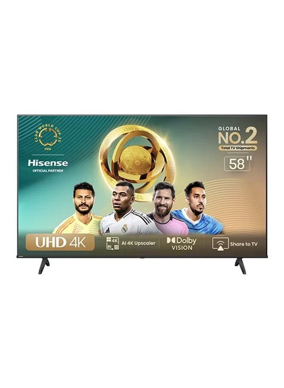 Hisense 58 Inch 4K AI Upscale UHD Smart TV | 60Hz | Precision Colour | Dolby Vision | Game Mode PLUS | VIDAA Smart TV | Voice Control | Model 2024 | 2 Year Warranty 58A6N Black-0