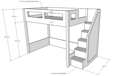 Elega Loft Bed, fits 120 x 200 cms Mattress-2
