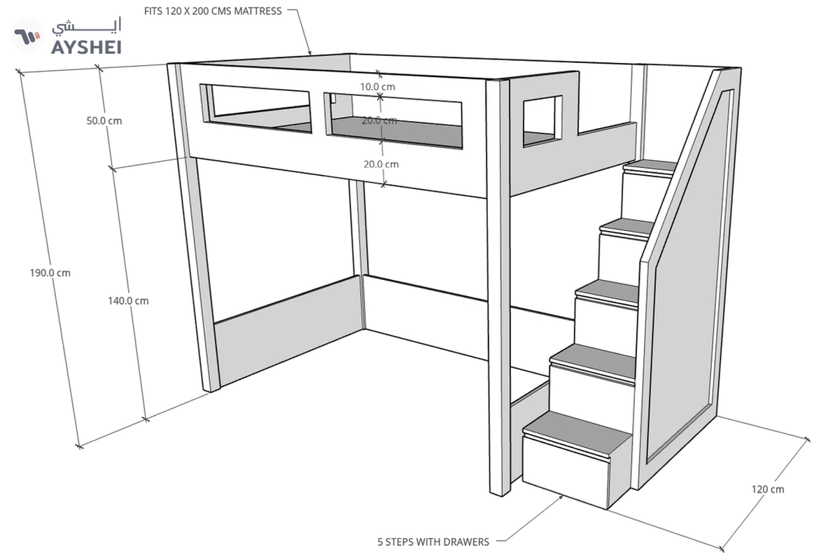 Elega Loft Bed, fits 120 x 200 cms Mattress-2-2