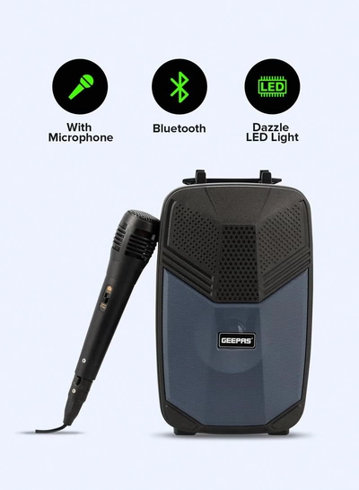 GEEPAS Portable Bluetooth Speaker With Microphone | Large Circle Dazzle LED Light Black/ Blue Black/ Blue-0