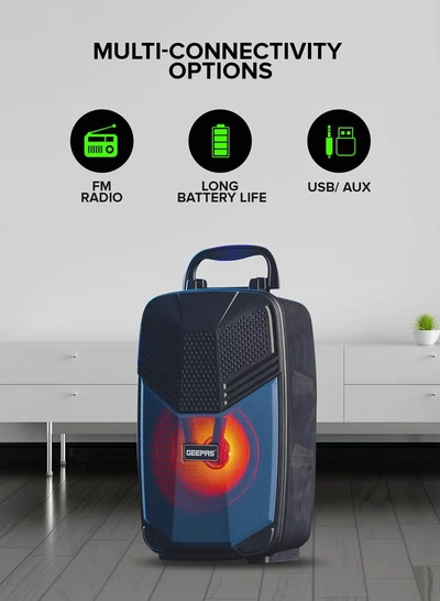 GEEPAS Portable Bluetooth Speaker With Microphone | Large Circle Dazzle LED Light Black/ Blue Black/ Blue-4