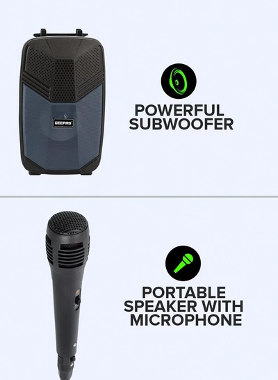GEEPAS Portable Bluetooth Speaker With Microphone | Large Circle Dazzle LED Light Black/ Blue Black/ Blue-1