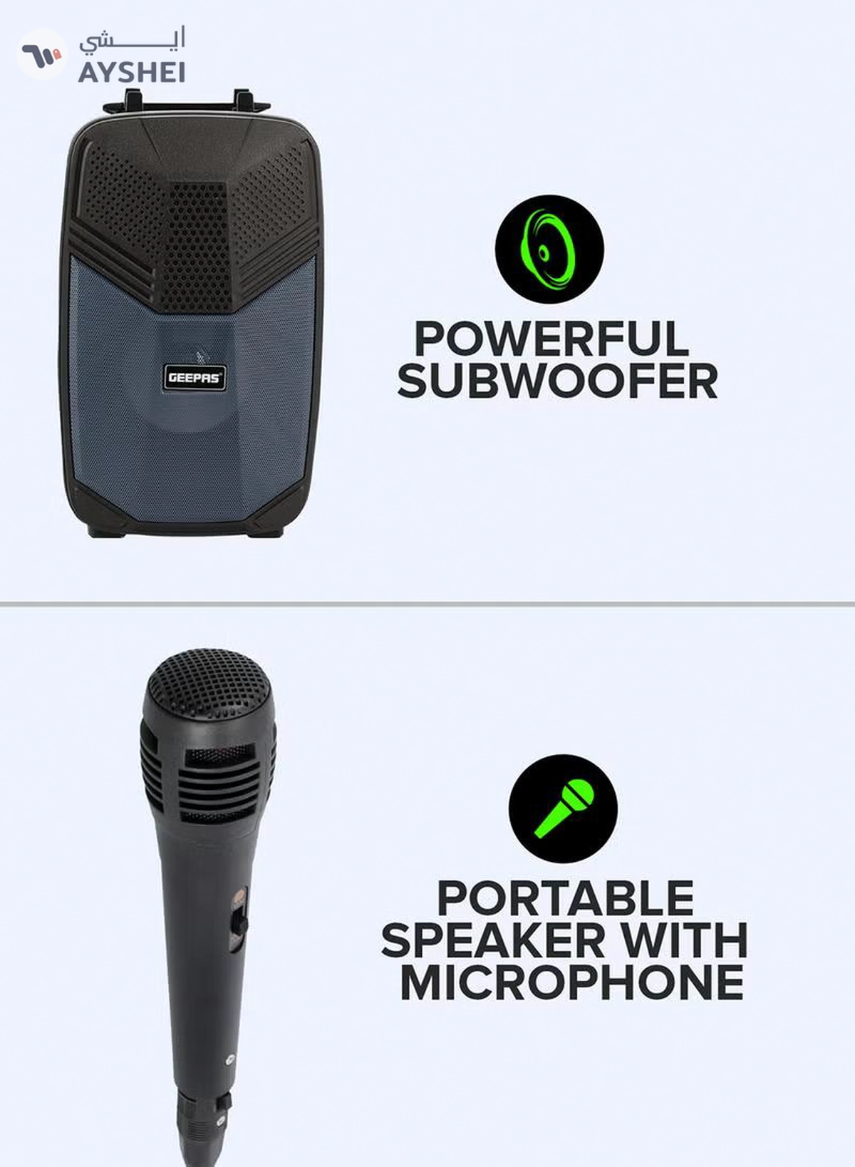 GEEPAS Portable Bluetooth Speaker With Microphone | Large Circle Dazzle LED Light Black/ Blue Black/ Blue-1-1
