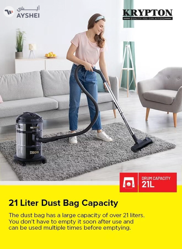 KRYPTON Drum Vacuum Cleaner with Dry & Blow Function/Large Dust Bag Capacity 