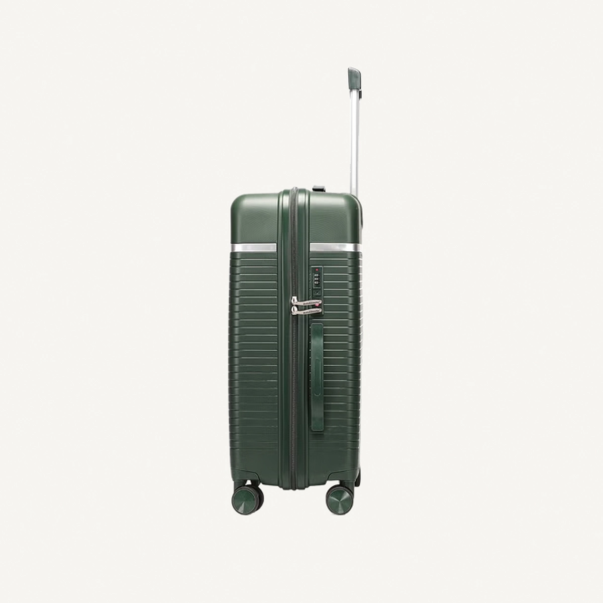 British Traveller 3-Piece Polypropylene Luggage Set | 20”, 24”, 28” Lightweight Suitcases with 360° Spinner Wheels, TSA Lock, Water & Scratch Resistant | Durable Hard Shell Trolley Bags with Telescopic Handle - Green-1-1