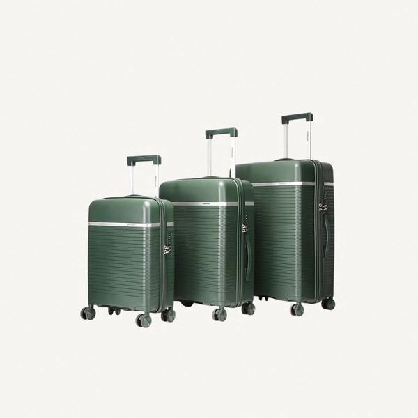 British Traveller 3-Piece Polypropylene Luggage Set | 20”, 24”, 28” Lightweight Suitcases with 360° Spinner Wheels, TSA Lock, Water & Scratch Resistant | Durable Hard Shell Trolley Bags with Telescopic Handle - Green