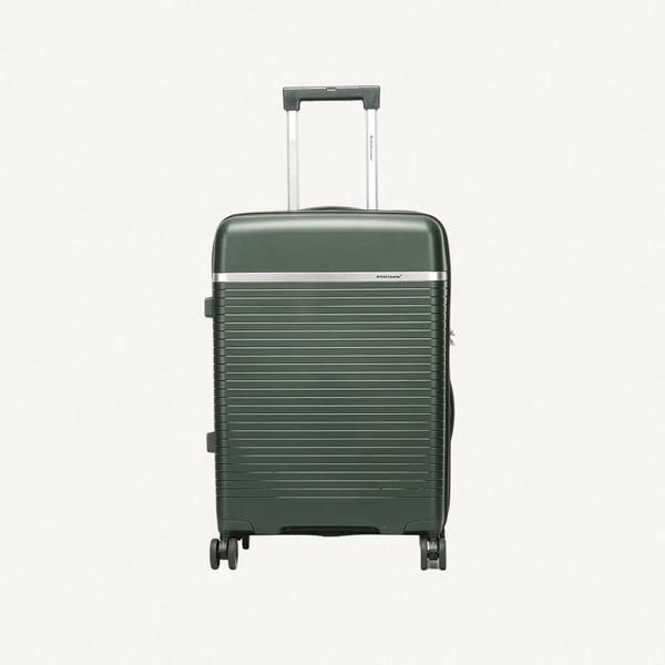 British Traveller 3-Piece Polypropylene Luggage Set | 20”, 24”, 28” Lightweight Suitcases with 360° Spinner Wheels, TSA Lock, Water & Scratch Resistant | Durable Hard Shell Trolley Bags with Telescopic Handle - Green