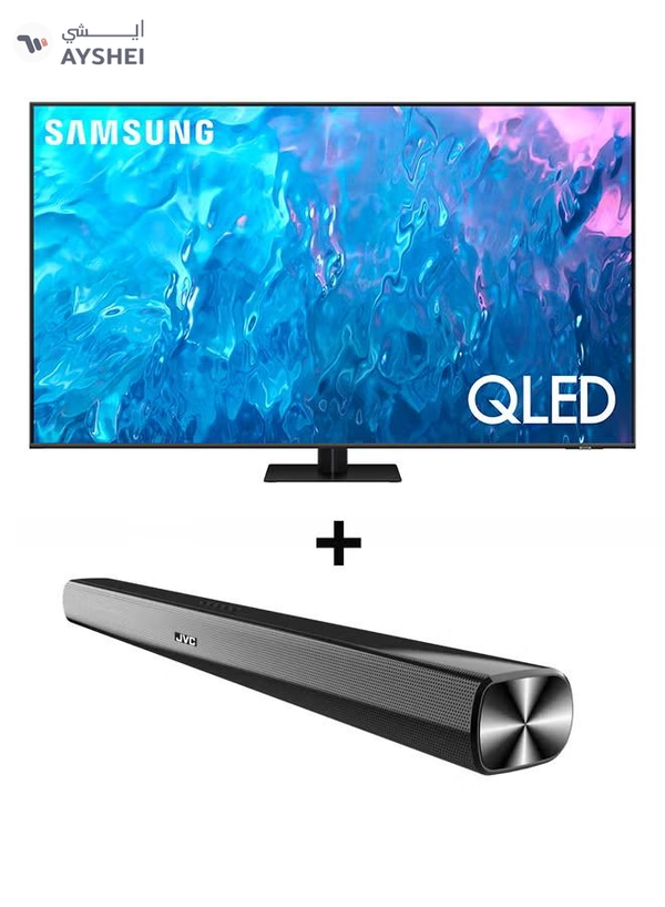 Samsung 65 Inch QLED 4K Smart TV 2023 + 2.0CH Soundbar Plus Bluetooth, Usb, Fm Radio With 600W PMPO 65Q70C+THN322B Titan Gray