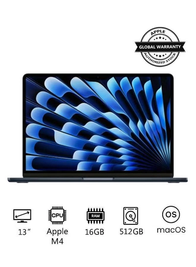 Apple New 2025 MacBook Air MW133 13-Inch Display, Apple M4 Chip 10-Core CPU 10-Core GPU Processor/16GB RAM/512GB SSD/macOS(International Version) English Midnight-0