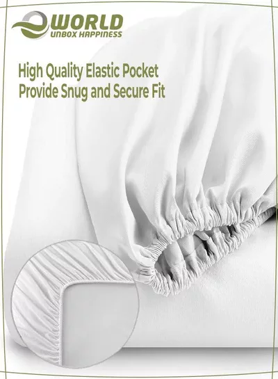 3-Piece White Cotton Fitted Bedsheet Set Includes 1 Deep-Pocket Sheet for a Snug Fit and 2 Pillow Covers, Breathable, Machine Washable for Optimal Protection-3