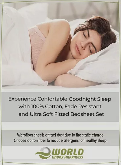 3-Piece White Cotton Fitted Bedsheet Set Includes 1 Deep-Pocket Sheet for a Snug Fit and 2 Pillow Covers, Breathable, Machine Washable for Optimal Protection-5