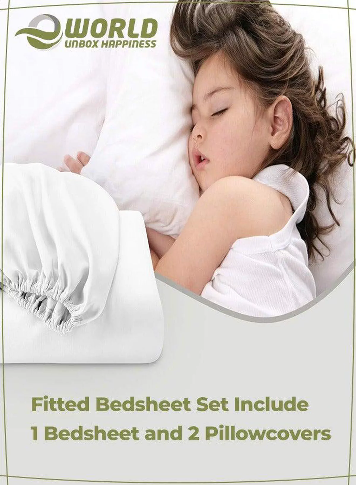 3-Piece White Cotton Fitted Bedsheet Set Includes 1 Deep-Pocket Sheet for a Snug Fit and 2 Pillow Covers, Breathable, Machine Washable for Optimal Protection-2-2