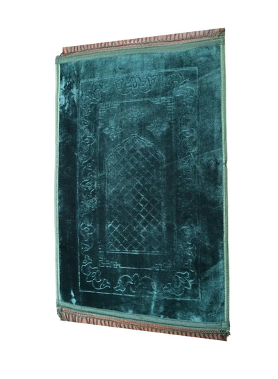 Yuwell Embossed Prayer Mat Anti-Slip Velvet Top Islamic Prayer Mat Sajadah Prayer Rug Salah Mat For Men And Women Eid Gift And Ramadan Gift 70X110CM Green-1