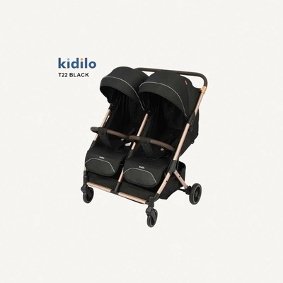 Kidilo T22 Twin Baby Stroller | Side-by-Side Double Stroller for Two Children | Foldable Pushchair | Dual Large Canopies | Safety Harnesses | Swivel Wheels | Spacious Storage Basket-0