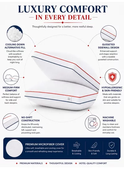 Eworld Set of 2 Premium Hotel Quality Pillows, Double Piping Gusseted Design, Firm & Supportive Bed Pillows, Cooling Down Alternative Fill, Soft & Fluffy Sleeping Pillows, 20 × 30 Inches-2