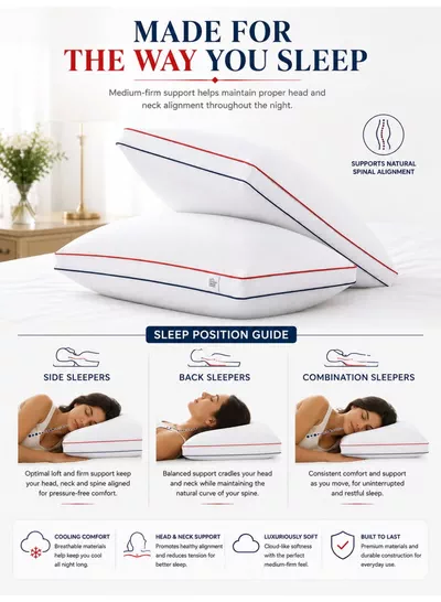Eworld Set of 2 Premium Hotel Quality Pillows, Double Piping Gusseted Design, Firm & Supportive Bed Pillows, Cooling Down Alternative Fill, Soft & Fluffy Sleeping Pillows, 20 × 30 Inches-3
