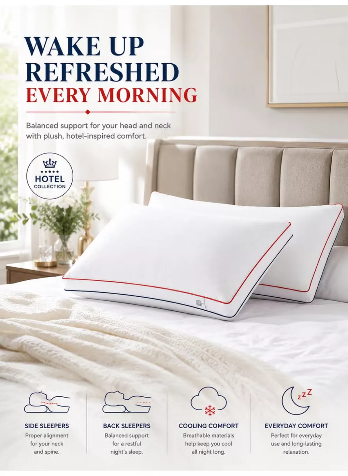 Eworld Set of 2 Premium Hotel Quality Pillows, Double Piping Gusseted Design, Firm & Supportive Bed Pillows, Cooling Down Alternative Fill, Soft & Fluffy Sleeping Pillows, 20 × 30 Inches-4-4