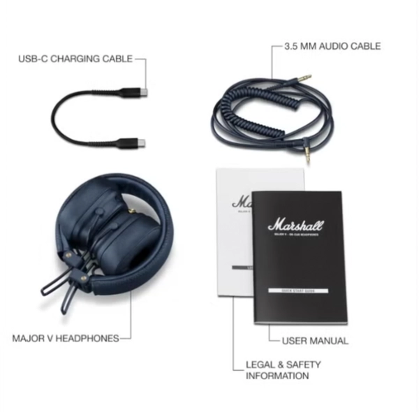 Marshall Major V Bluetooth Headphones - Foldable Bluetooth Wireless Headphones Bluetooth with 100+ Hours