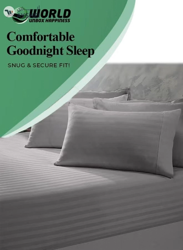 Eworld 3 Piece Luxury Grey Striped Bed Sheet Set with 1 Flat Sheet and 2 Pillowcases