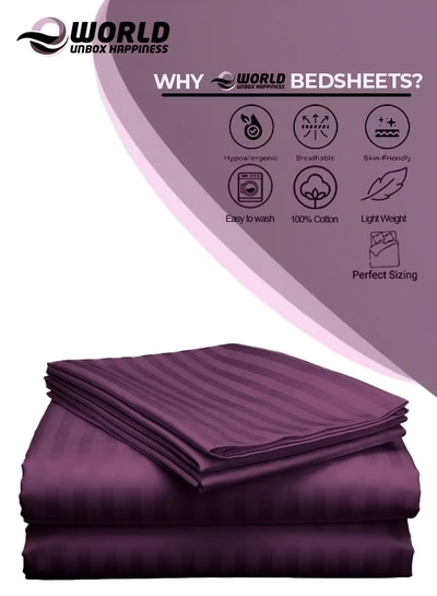 Eworld 3 Piece Luxury Purple Striped Bed Sheet Set with 1 Flat Sheet and 2 Pillowcases for Hotel and Home Crafted from Ultra Soft and Breathable Microfiber for Year-Round Comfort, (Single/Double)-2