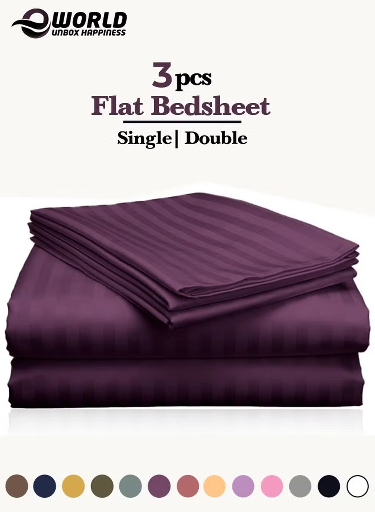 Eworld 3 Piece Luxury Purple Striped Bed Sheet Set with 1 Flat Sheet and 2 Pillowcases for Hotel and Home Crafted from Ultra Soft and Breathable Microfiber for Year-Round Comfort, (Single/Double)