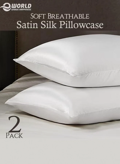 Eworld Set of 2 Soft Silk Pillows for Hair and Skin Care Breathable Double Sided Pillowcase -0