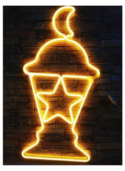 Yuwell Neon Light Lantern Ramadan Decoration LED Lantern Ramadan Mubarak Wall & Tree Hanging Neon Lantern with Flexible Plastic Neon Light, Soft Warm Yellow Light for Home, Office & Eid & Ramadan Decor 47CM-0