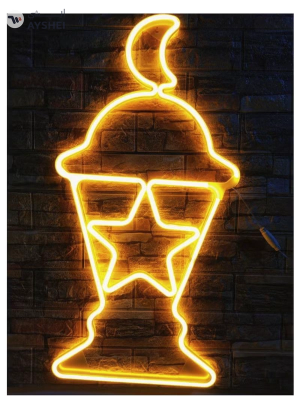 Yuwell Neon Light Lantern Ramadan Decoration LED Lantern Ramadan Mubarak Wall & Tree Hanging Neon Lantern with Flexible Plastic Neon Light, Soft Warm Yellow Light for Home, Office & Eid & Ramadan Decor 47CM