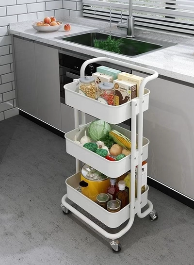 DubaiGallery Rolling Utility Cart 3-Tier Kitchen Metal Trolley Movable Storage Cart with Lockable Wheel and Handle Multifunction Heavy Duty Organizer-2