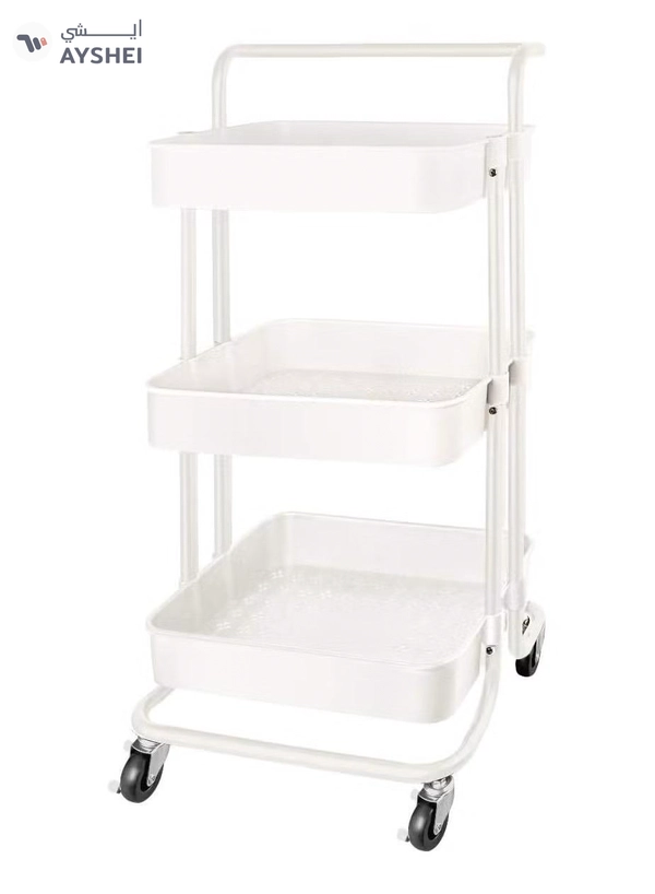 DubaiGallery Rolling Utility Cart 3-Tier Kitchen Metal Trolley Movable Storage Cart with Lockable Wheel and Handle Multifunction Heavy Duty Organizer
