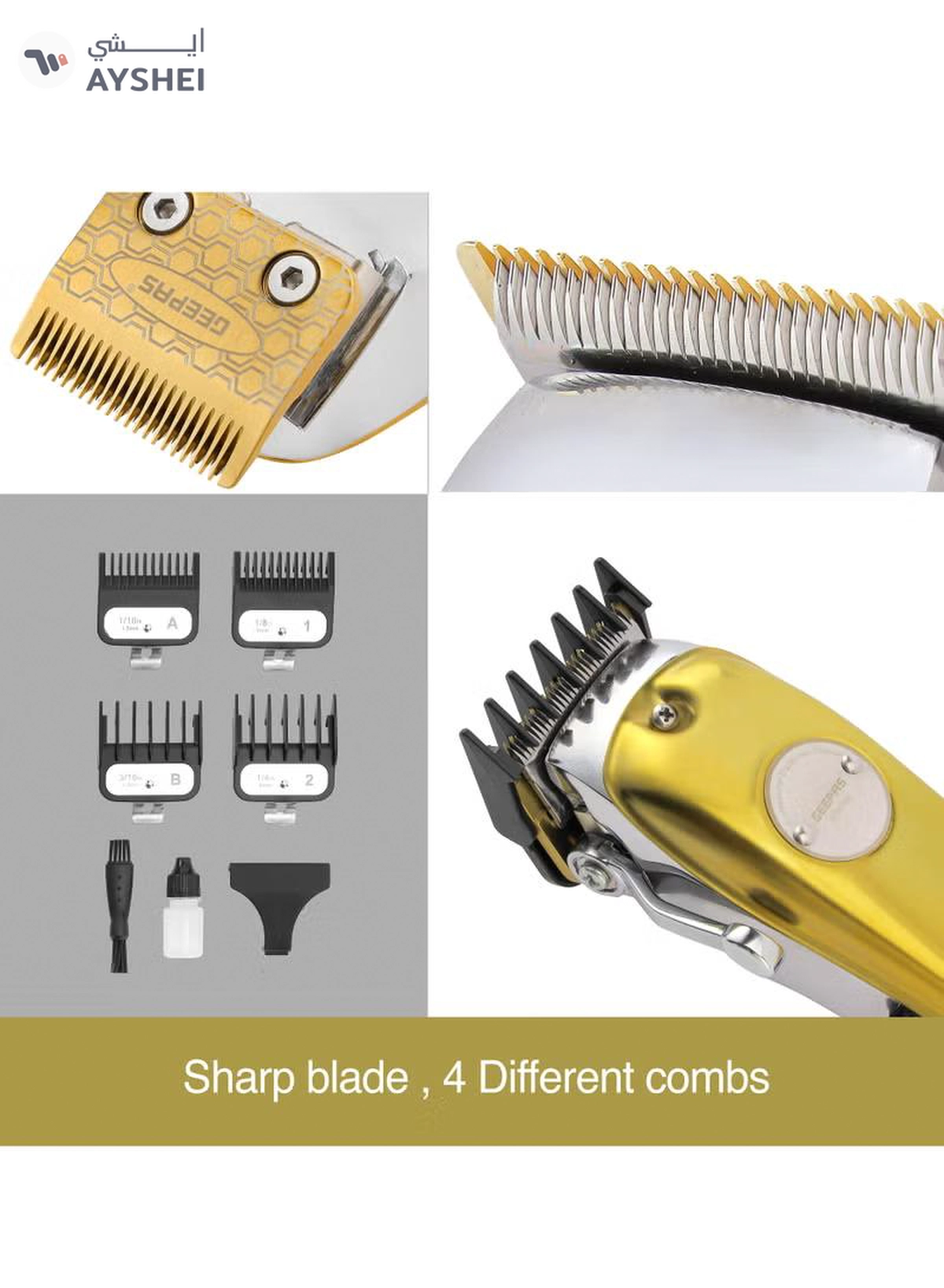 Geepas Professional Digital Hair Clipper / Trimmer GTR57502, Hair Clipper with High Capacity Li-ion Battery and Fast Charging, 4 Adjustable Cutting Blades and 4 Separate Combs| LCD Display,-5-5