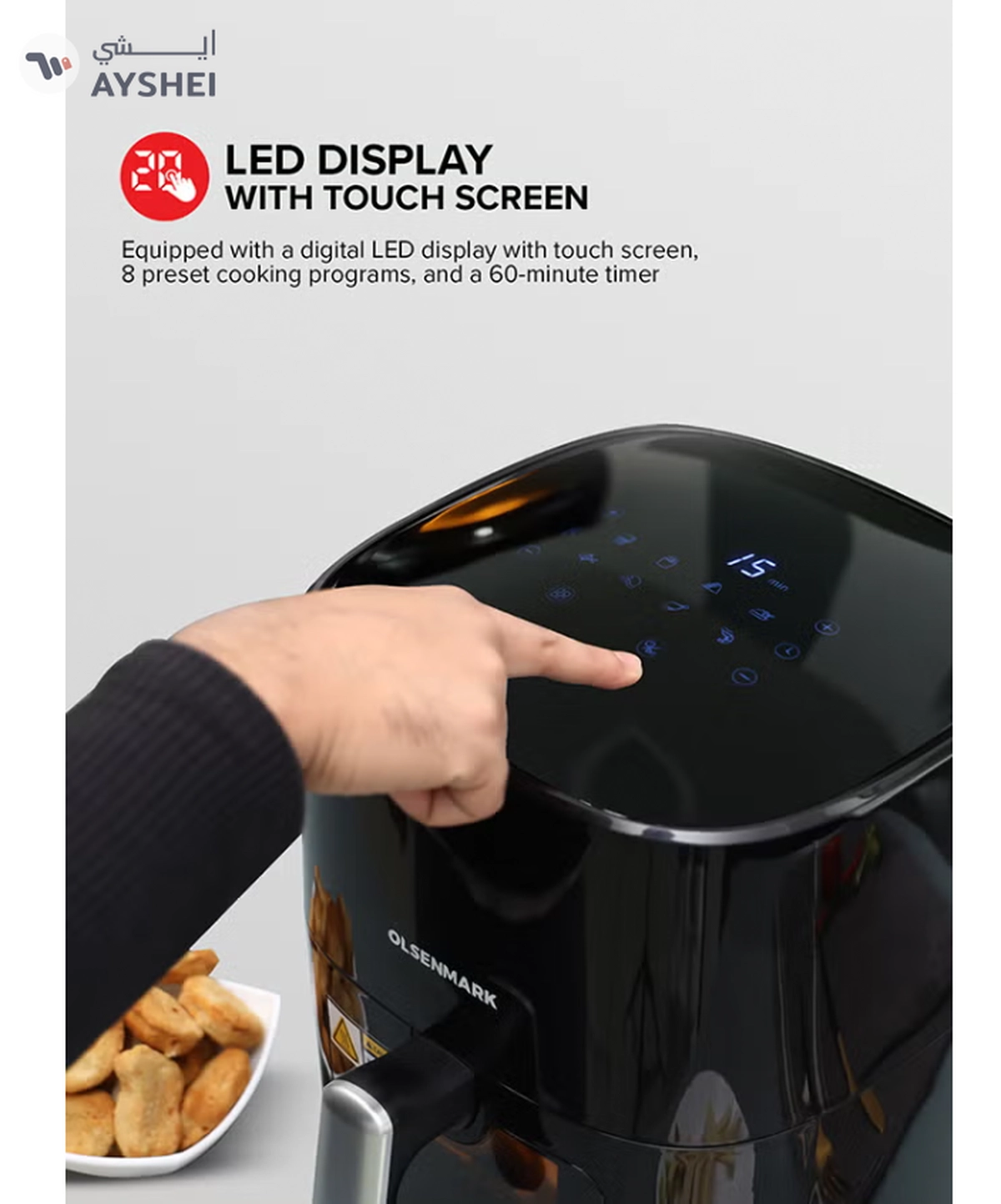 Olsenmark 6L Digital Air Fryer | LED Touchscreen Display-3-3