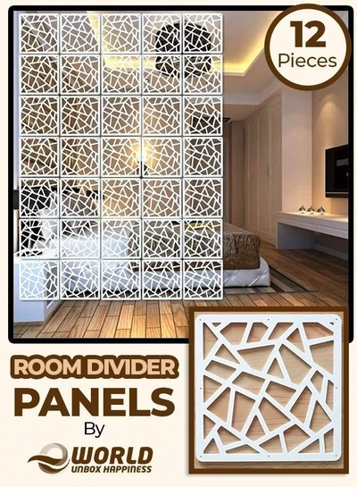 Eworld White Room Dividers with 12 Wood Plastic Hanging Panels for Living Room-0