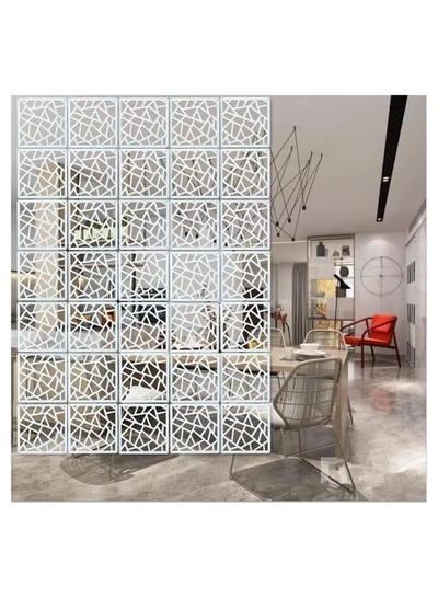 Eworld White Room Dividers with 12 Wood Plastic Hanging Panels for Living Room-1