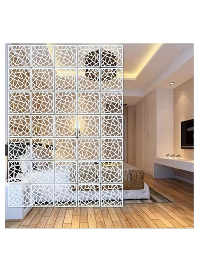 Eworld White Room Dividers with 12 Wood Plastic Hanging Panels for Living Room-6