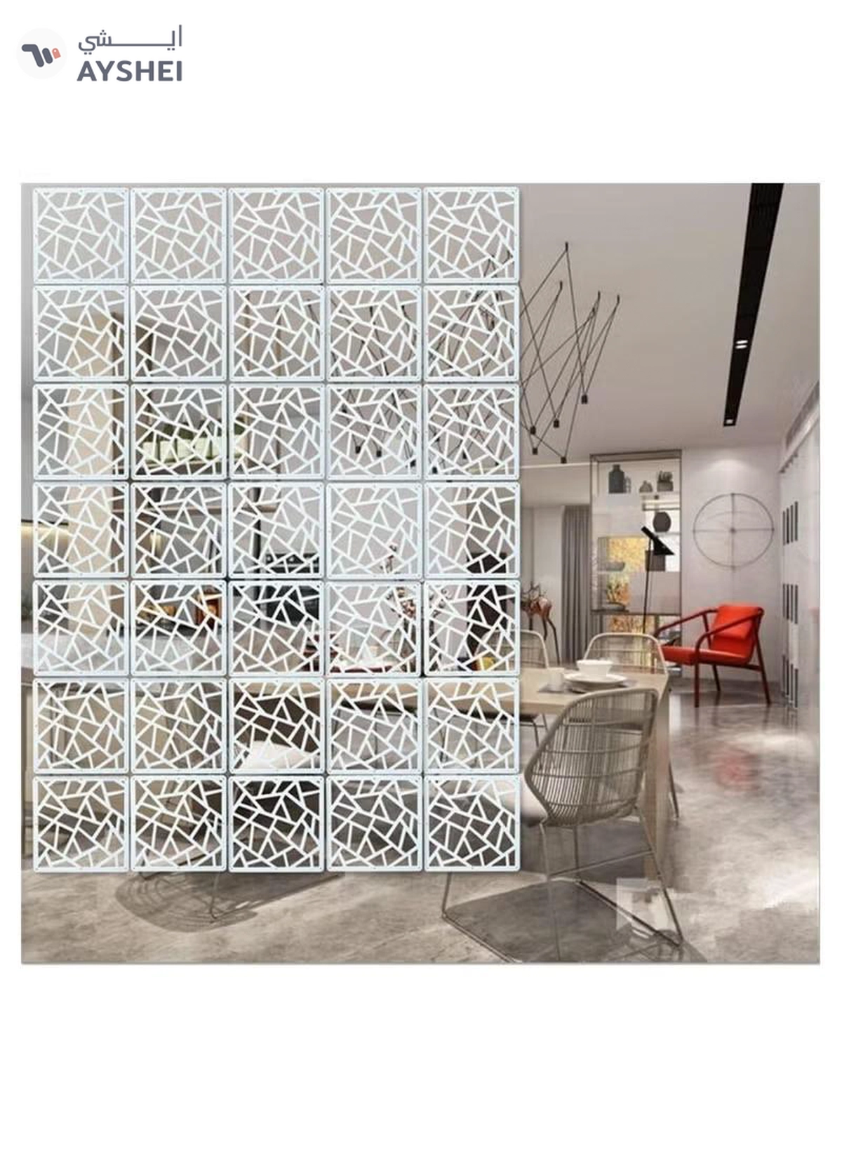 Eworld White Room Dividers with 12 Wood Plastic Hanging Panels for Living Room-1-1