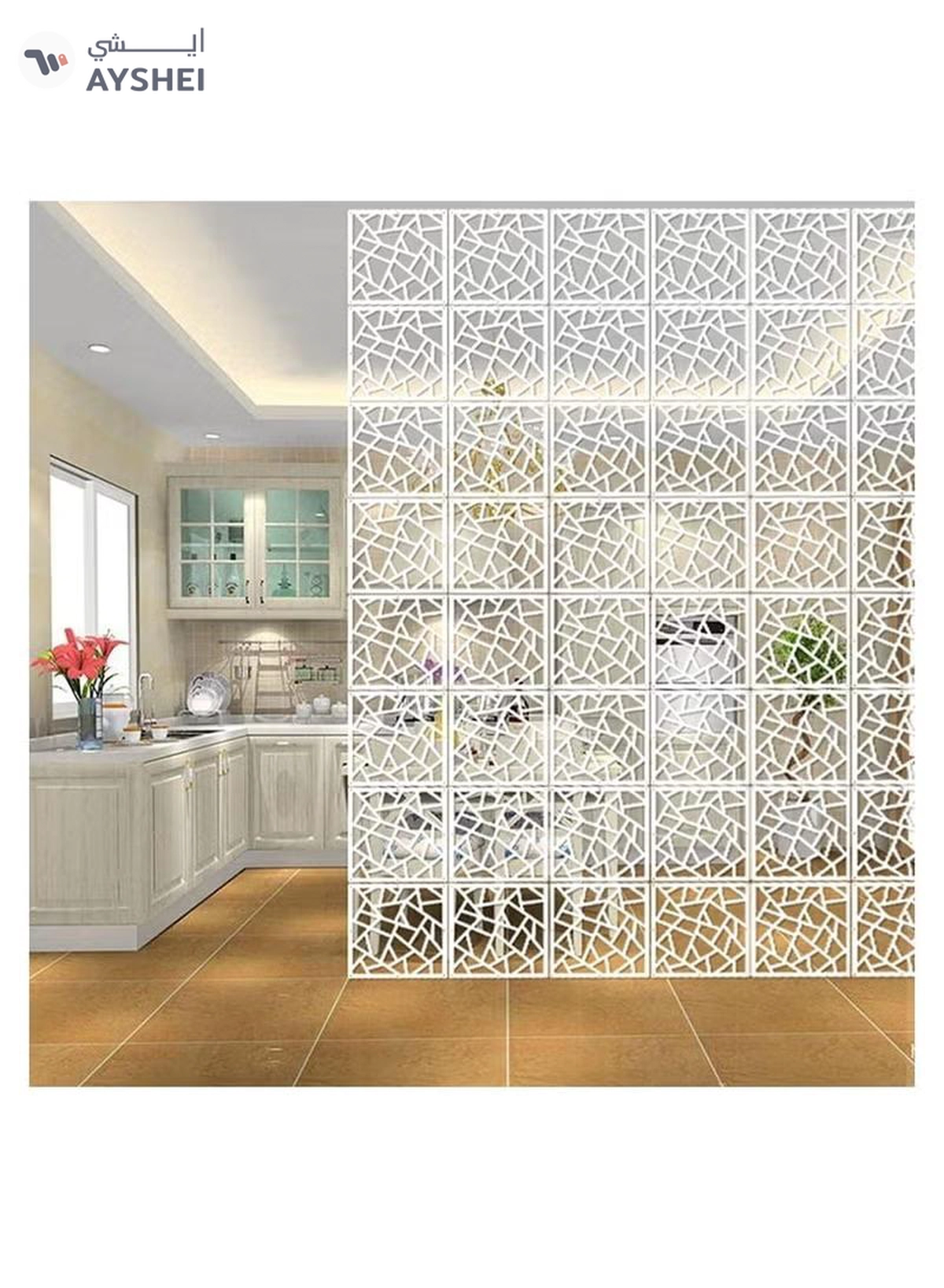 Eworld White Room Dividers with 12 Wood Plastic Hanging Panels for Living Room-2-2