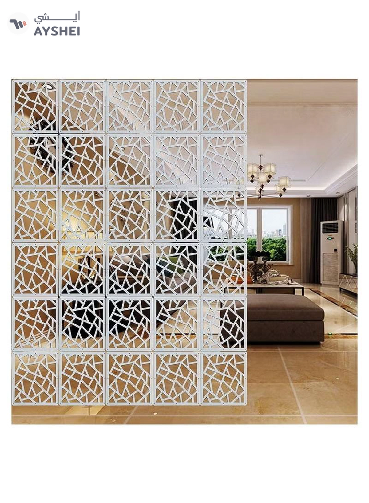 Eworld White Room Dividers with 12 Wood Plastic Hanging Panels for Living Room-3-3