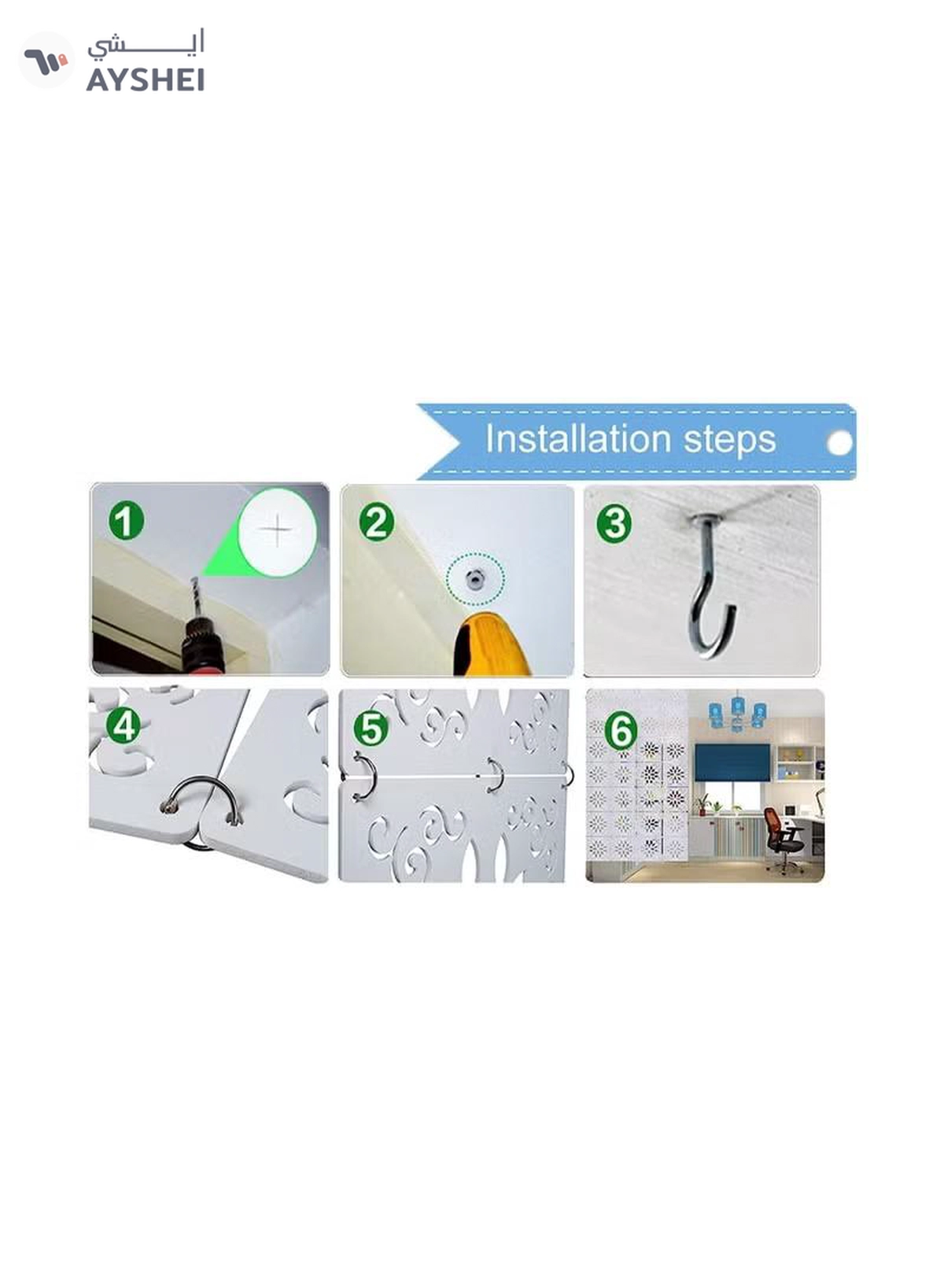 Eworld White Room Dividers with 12 Wood Plastic Hanging Panels for Living Room-5-5