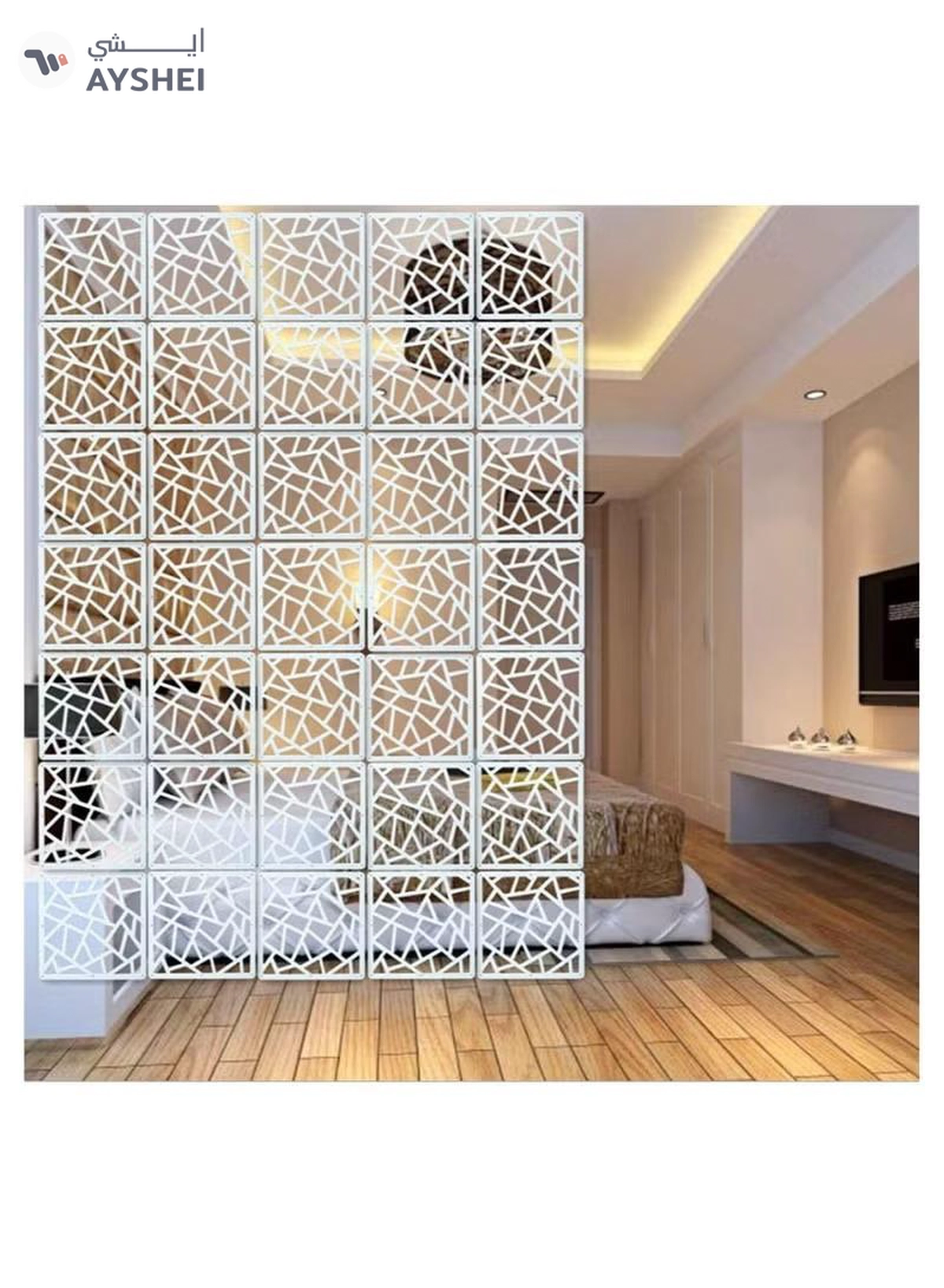Eworld White Room Dividers with 12 Wood Plastic Hanging Panels for Living Room-6-6