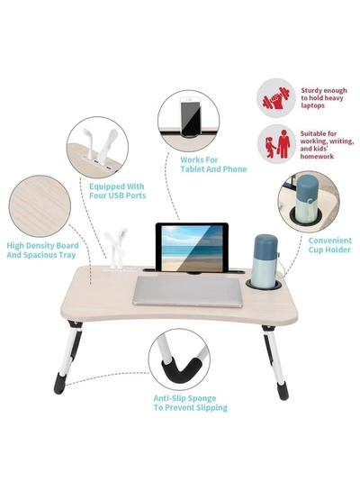 DubaiGallery Multifunction Modern Simple Laptop Bed Desk,card Slot/cup Holder/USB Interface/folding Portable Bed Tray Table,bed Sofa Eating Writing Desk-3