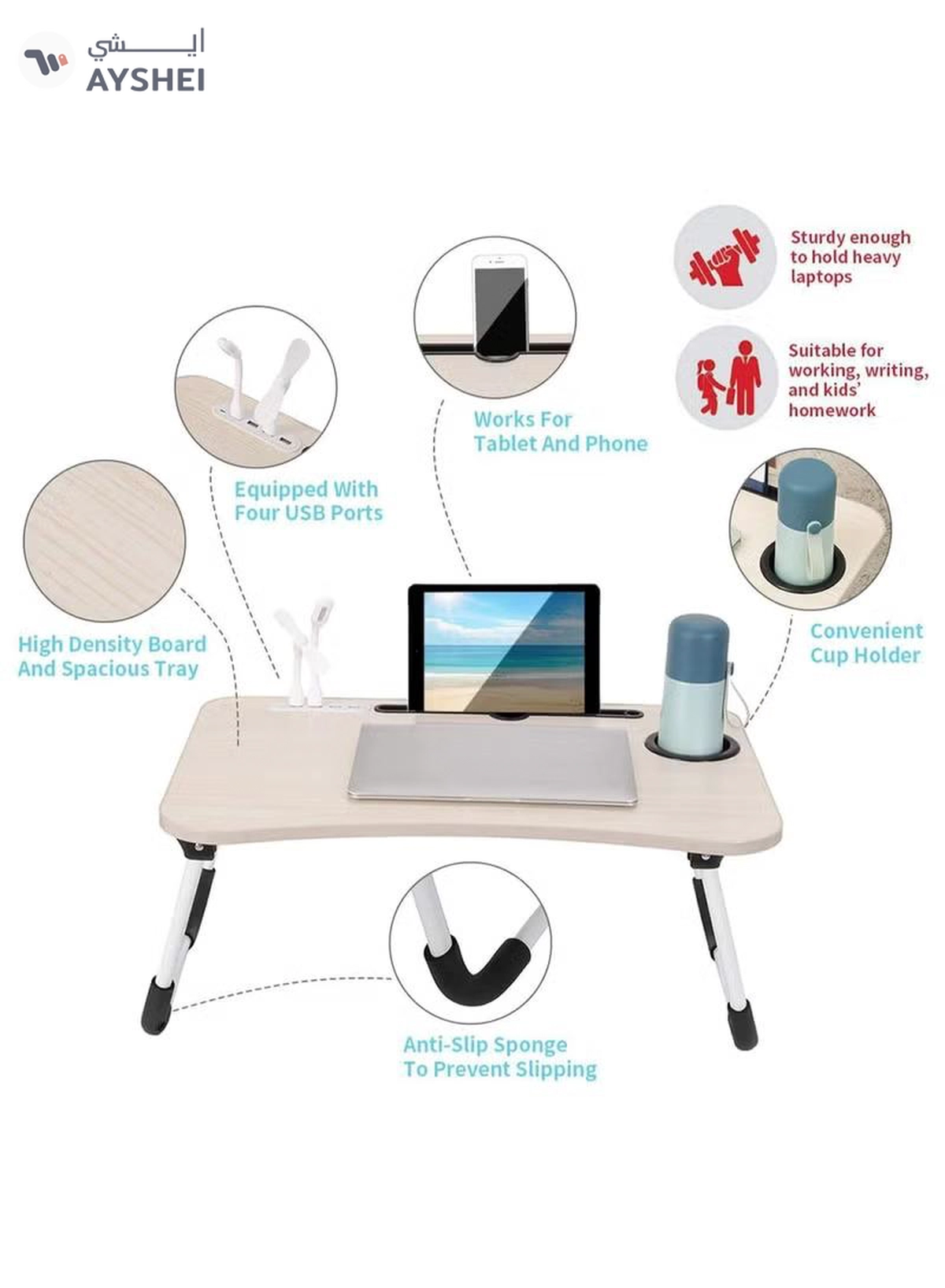 DubaiGallery Multifunction Modern Simple Laptop Bed Desk,card Slot/cup Holder/USB Interface/folding Portable Bed Tray Table,bed Sofa Eating Writing Desk-3-3