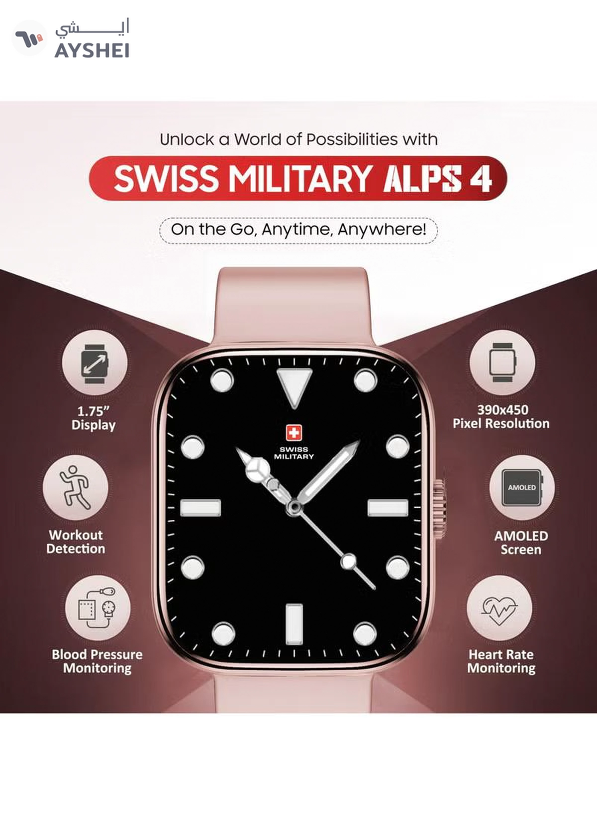 Swiss Military Alps 4 Smartwatch Pink – AMOLED Display, Bluetooth Calling-5-5